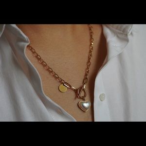 Gold Chain Necklace with Heart Pendant. Valentines gift idea